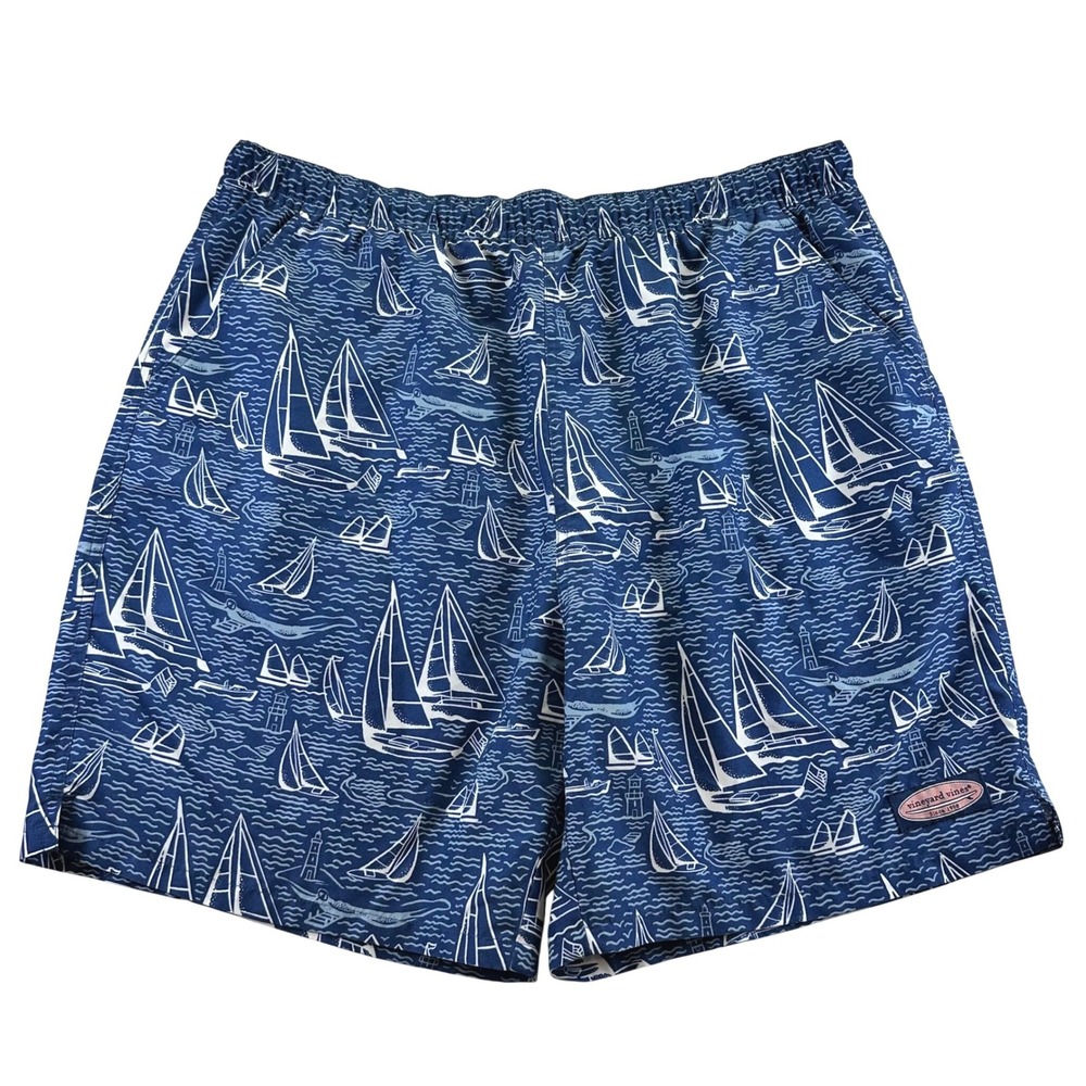 Vineyard Vines Mens Blue Sailboat Nautical Swim Trunks Board Shorts Size Large
